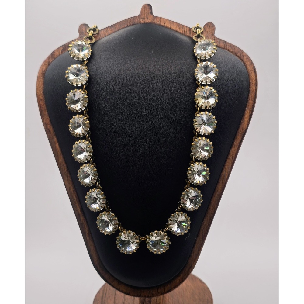 J Crew Prong Set Clear Crystal Rivoli Stone Adjustable Statement Necklace